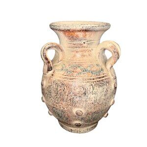 Antique-Style Ceramic Vase With Handles & Distressed Finish